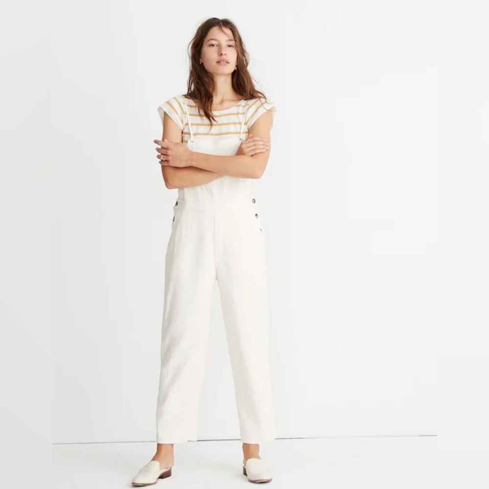 Madewell Petite Gauze Tie-Strap Overalls size M in pale parchment